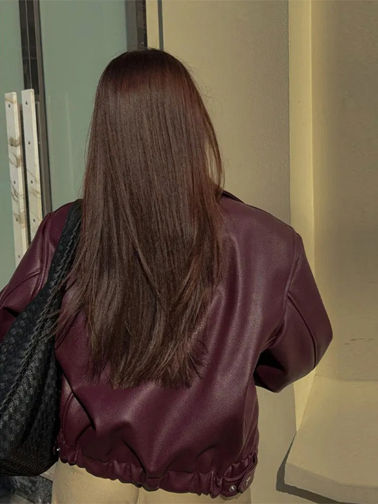 Trendige Bordeaux Lederjacke