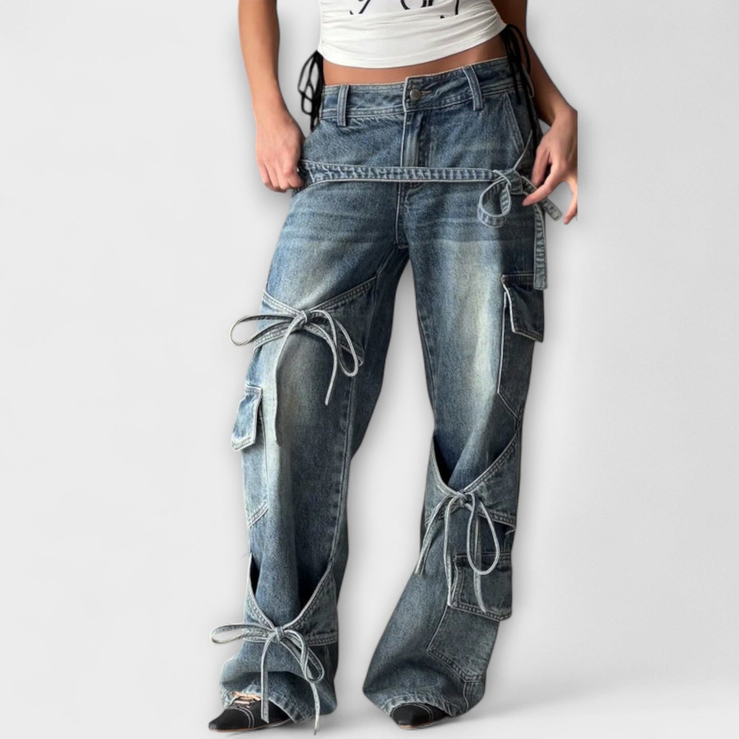 Cindy - Utility Denim Jeans mit Knotendetail