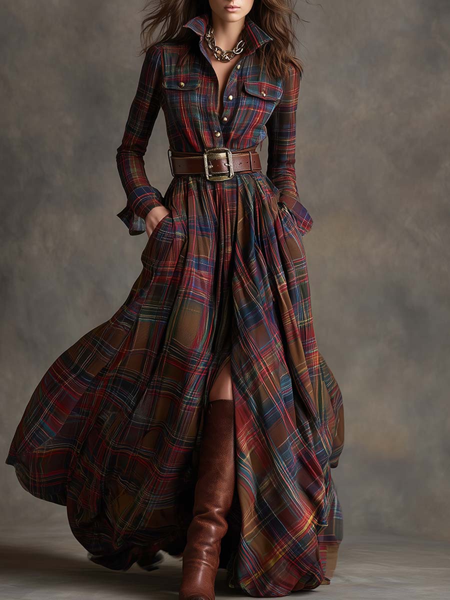 Giulietta – Maxikleid mit Karomuster und Gürtel