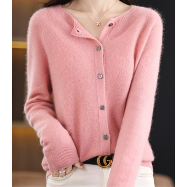 Luxuriöse Damen Strickjacke aus 100% Merinowolle mit O-Ausschnitt