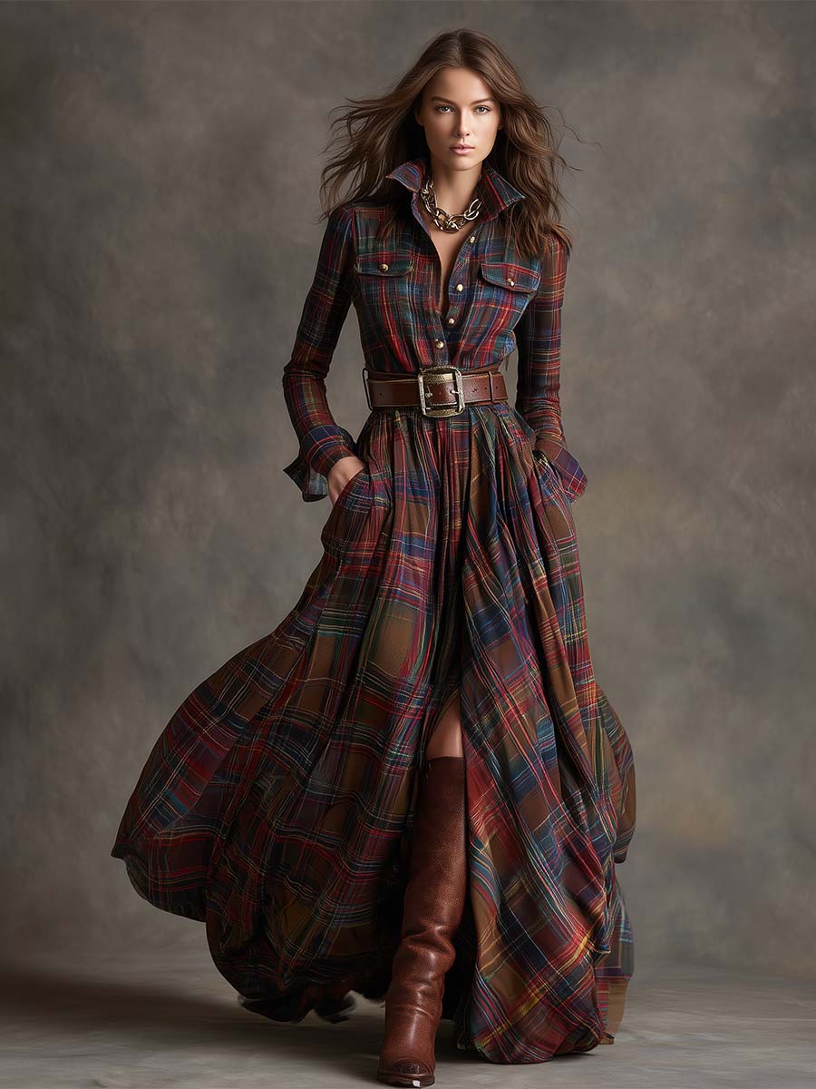Giulietta – Maxikleid mit Karomuster und Gürtel
