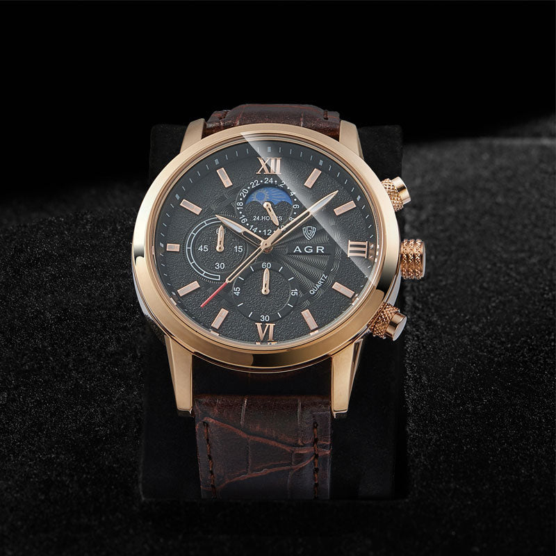 Luxus Quarz Uhr mit Lederarmband
