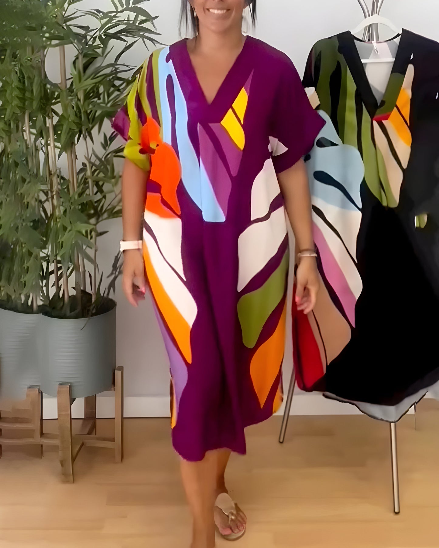 Leafara™ - Lockeres Kleid mit farbenfrohem Blattmuster
