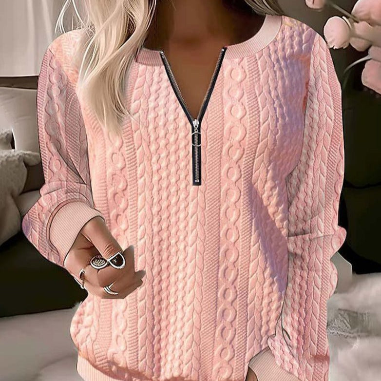 Adriana - Stylischer lässiger Strickpullover mit modischem halben Reißverschluss
