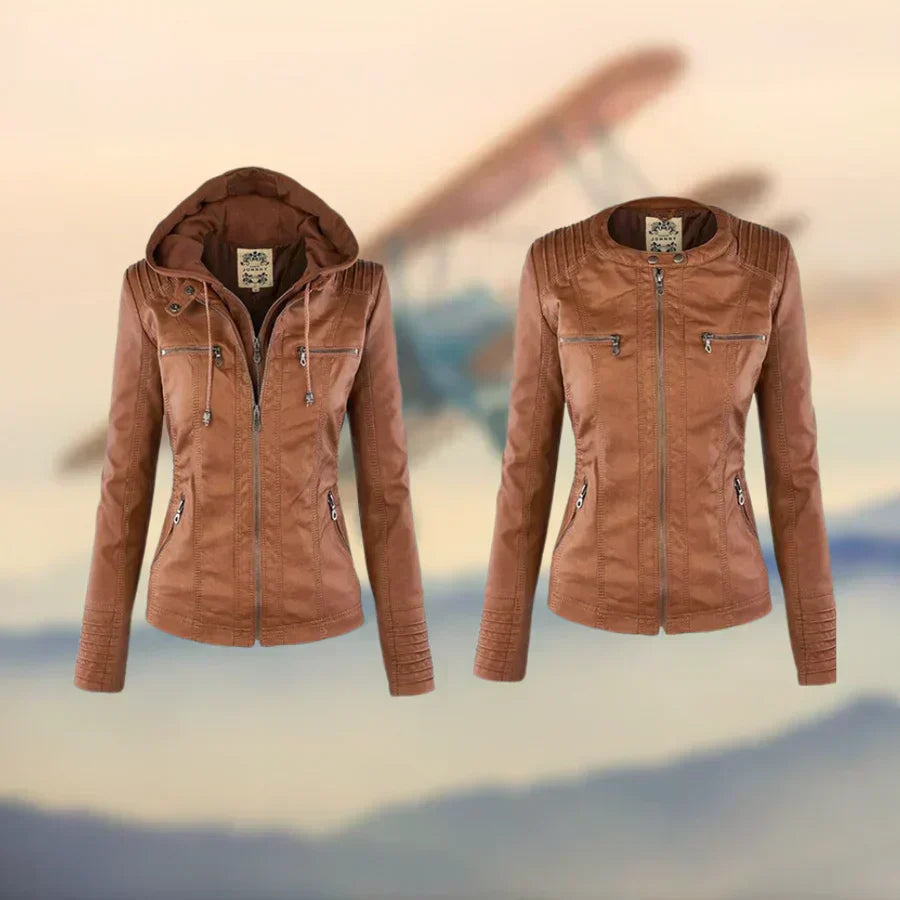 Amélie™ - Premium Lederjacke mit Kapuze