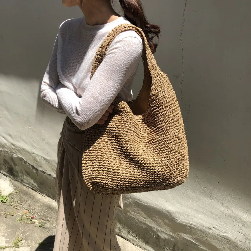 Elegante Stroh-Strandtasche