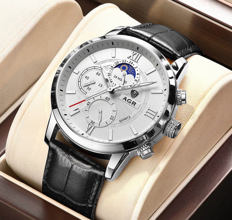 Luxus Quarz Uhr mit Lederarmband