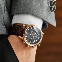 Luxus Quarz Uhr mit Lederarmband