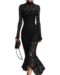Veronika | Schwarzes Spitzen-Maxikleid