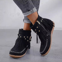 Jelaa - Charmante warme Retro-Stiefel mit modischen Fransen