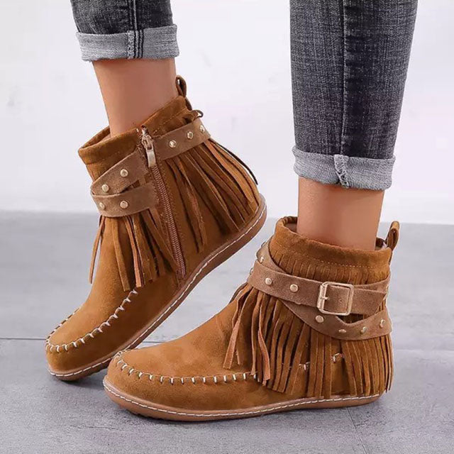 Jelaa - Charmante warme Retro-Stiefel mit modischen Fransen