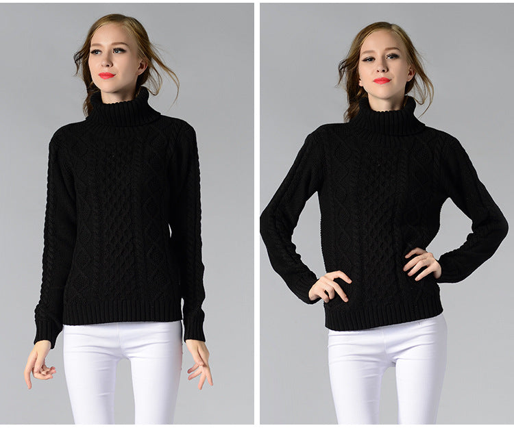 Damen Rollkragenpullover mit langen Ärmeln und Kabelstrick