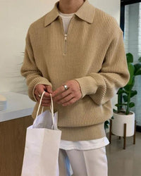 Aaron | Cozy halbem Reißverschluss Herren Gerippt Strickpullover mit Polokragen