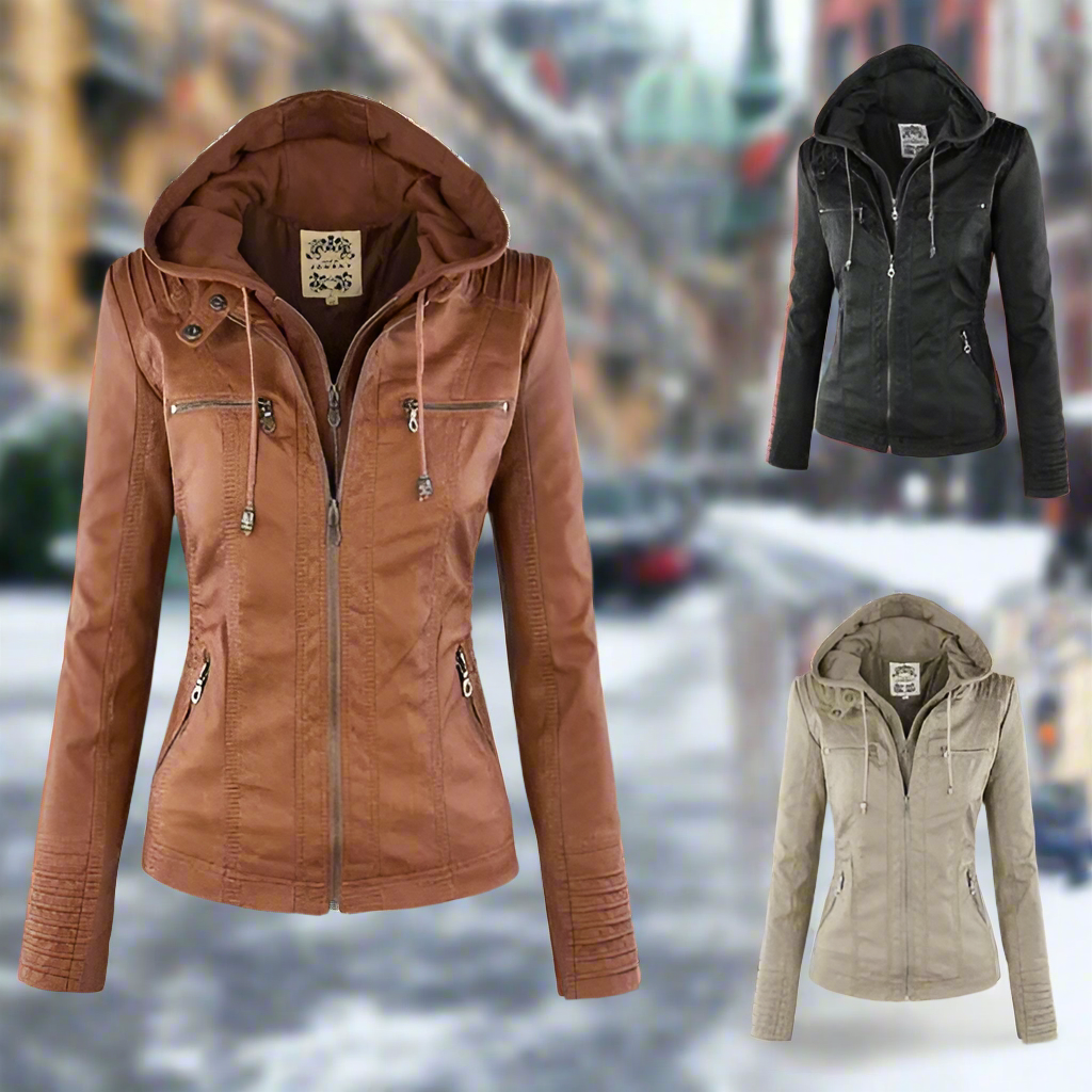 Amélie™ - Premium Lederjacke mit Kapuze