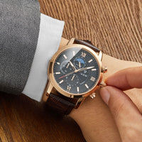 Luxus Quarz Uhr mit Lederarmband