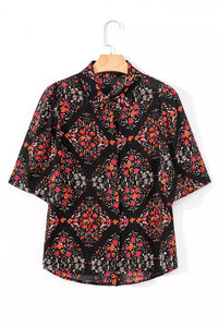 Vintage-Blumenmuster-Hemd mit Knöpfen