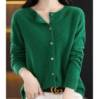 Luxuriöse Damen Strickjacke aus 100% Merinowolle mit O-Ausschnitt