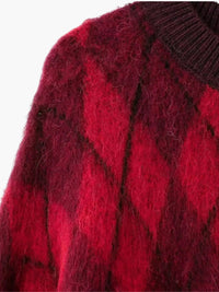 Zelda | Vintage Rot Argyle Muster Pullover stricken