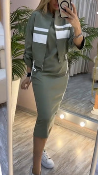 Feyra™ - Lässiges und Stilvolles Set mit Rundhalsausschnitt-Kleid und Jacke für Damen