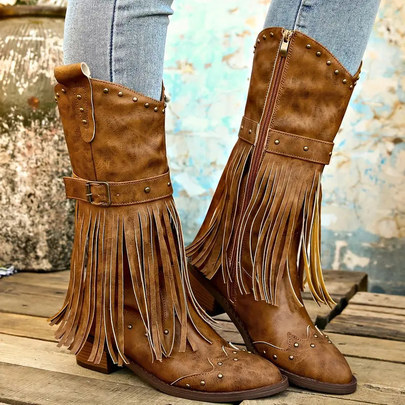 Celeste - Stylische Damenstiefel mit eleganter Quastenverzierung und stabilem Absatz