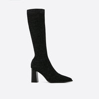 AMELIA - Trendige hohe Strickstiefel mit bequemem Blockabsatz