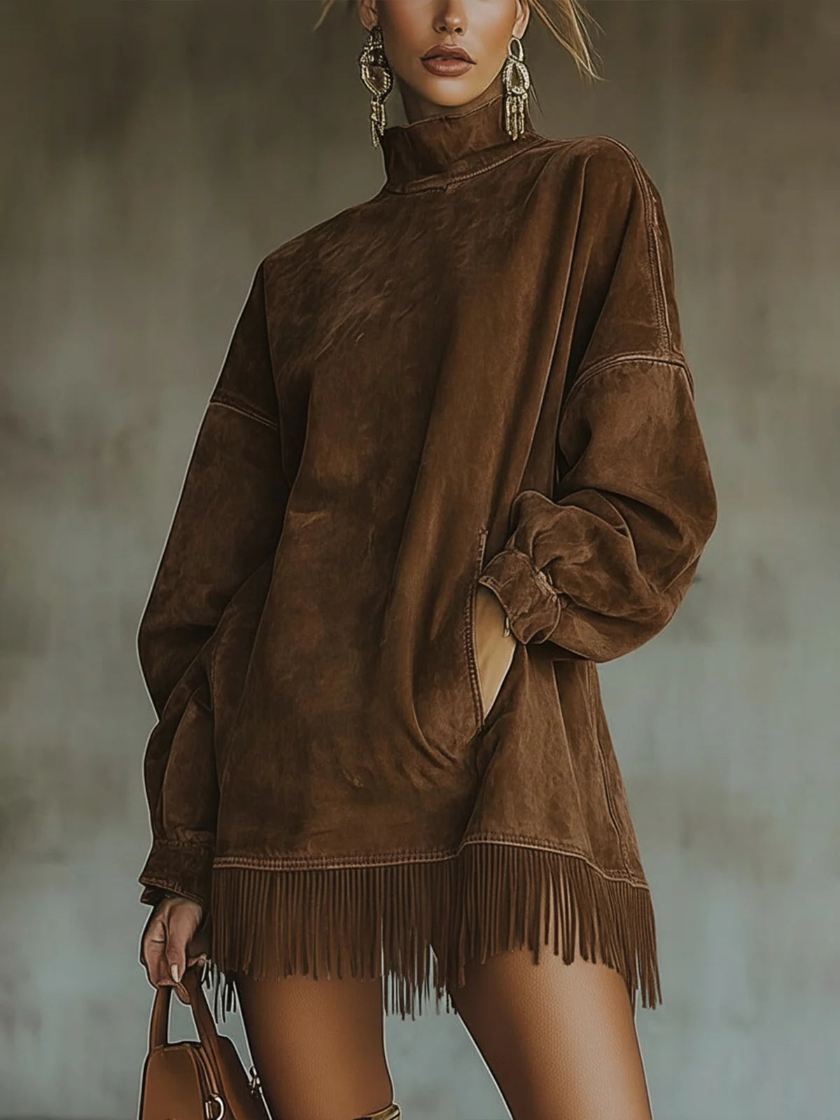 Darcie | Tunika-Kleid aus Wildleder mit Fransen