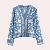 Breanne - Elegante bestickte Damenstrickjacke mit Blumendessin