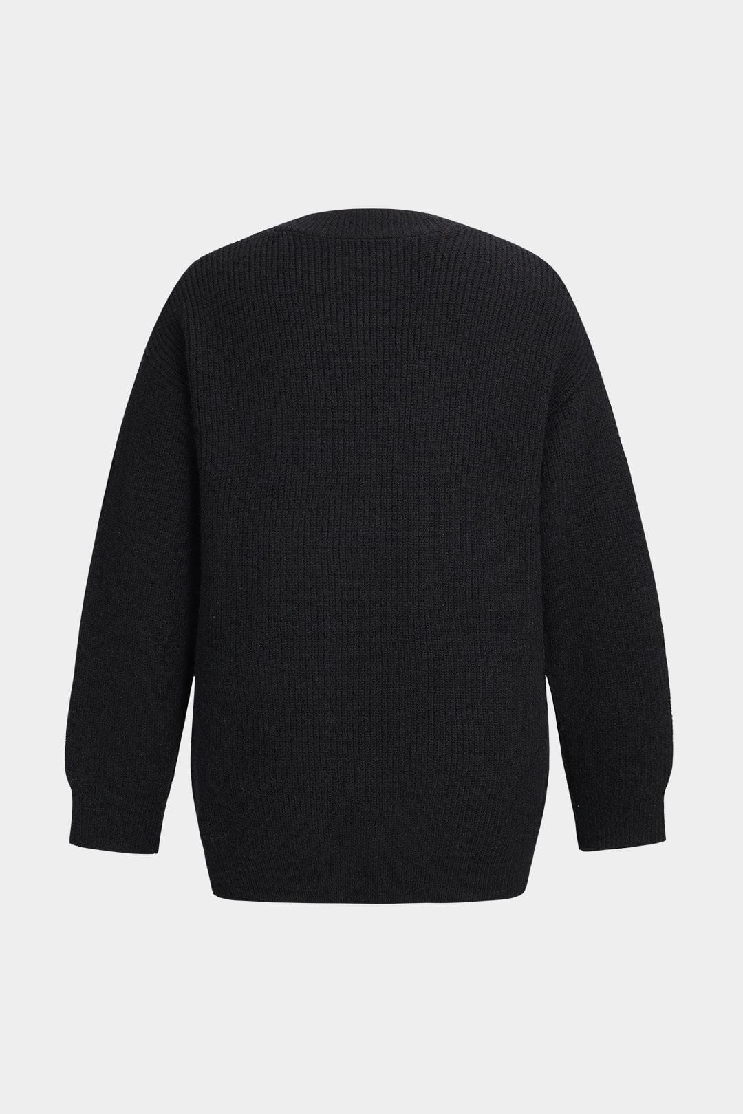 Ella | Schwarzer Strick-Cardigan mit Denim-Patches – Der perfekte Mix aus Komfort und Stil