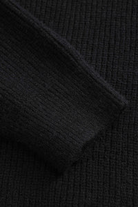 Ella | Schwarzer Strick-Cardigan mit Denim-Patches – Der perfekte Mix aus Komfort und Stil