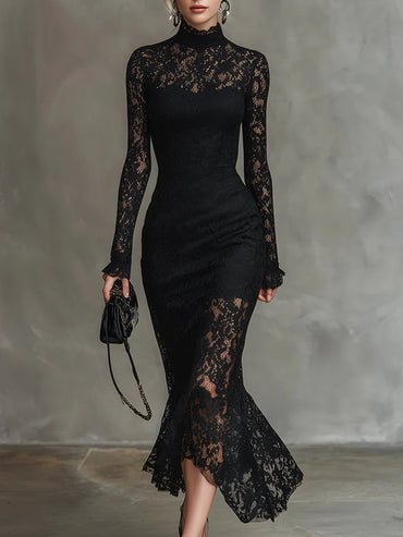 Veronika | Schwarzes Spitzen-Maxikleid