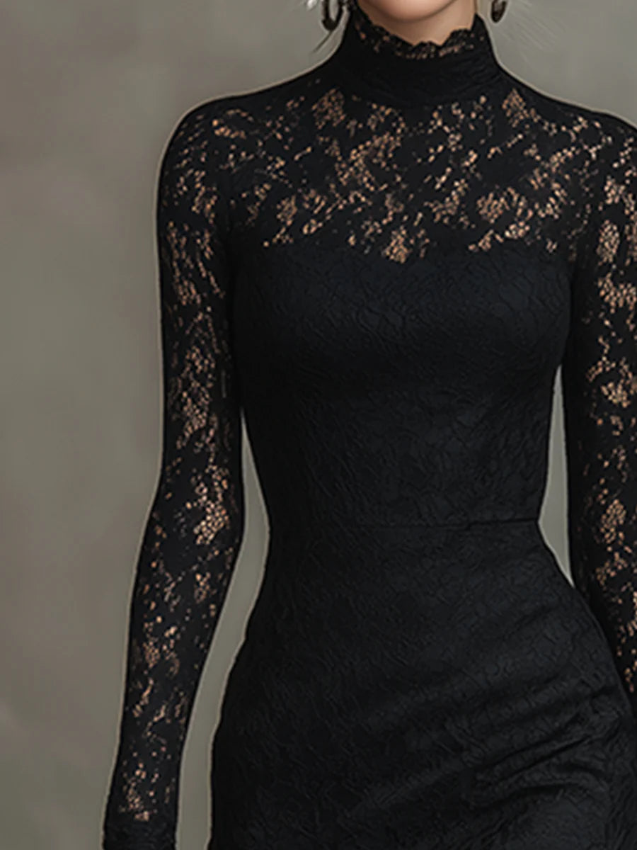 Veronika | Schwarzes Spitzen-Maxikleid