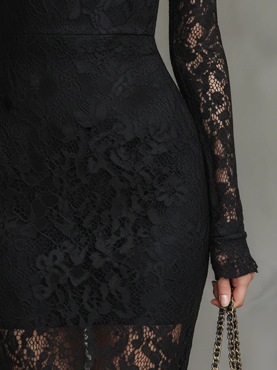 Veronika | Schwarzes Spitzen-Maxikleid
