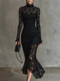 Monika | Schwarzes Spitzen-Maxikleid