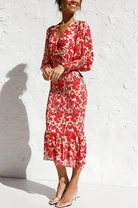 Floraler Bischofsärmel Midikleid
