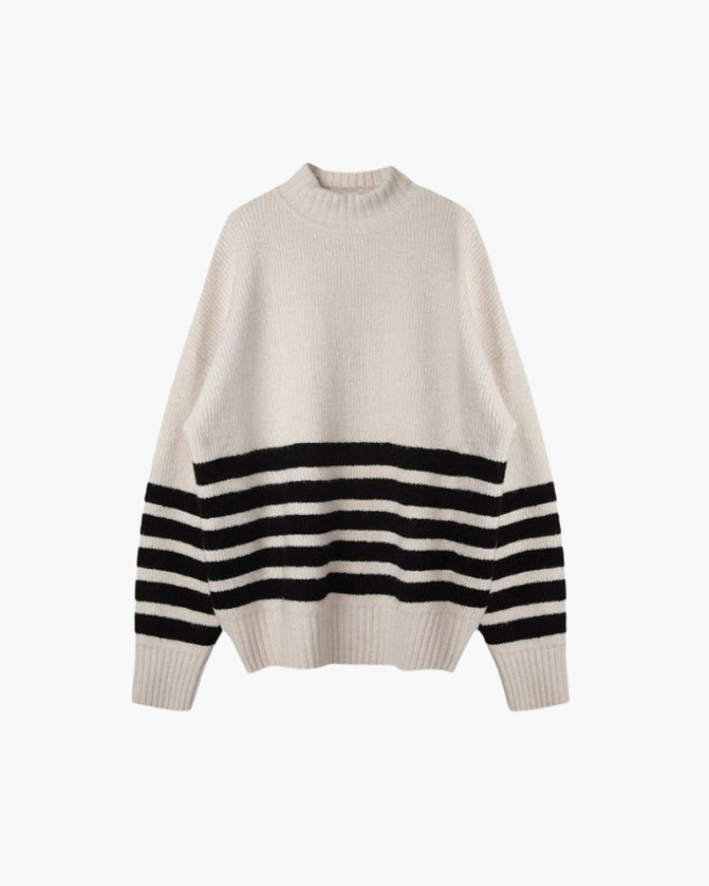 Emily | Hoher Hals Schwarze Streifen Übergröße Strickpullover