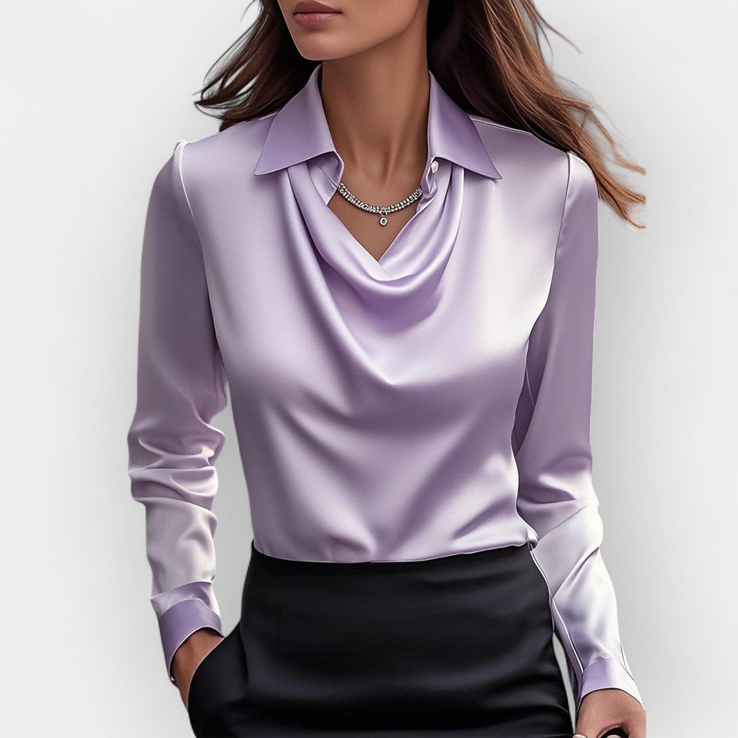 Satinbluse Damen | elegante Bluse mit fließendem Wasserfallkragen