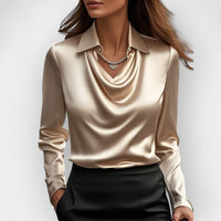 Satinbluse Damen | elegante Bluse mit fließendem Wasserfallkragen