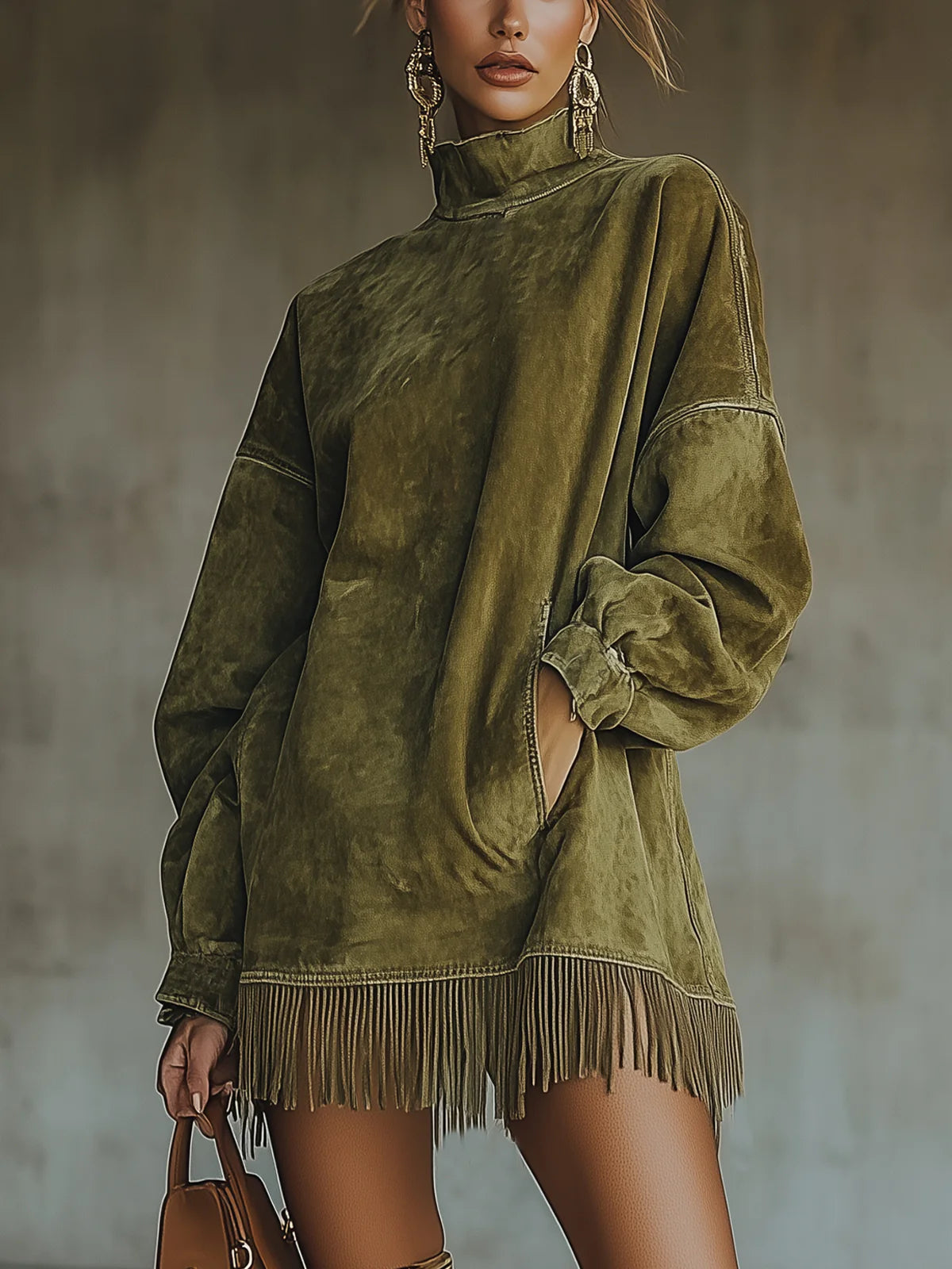 Darcie | Tunika-Kleid aus Wildleder mit Fransen