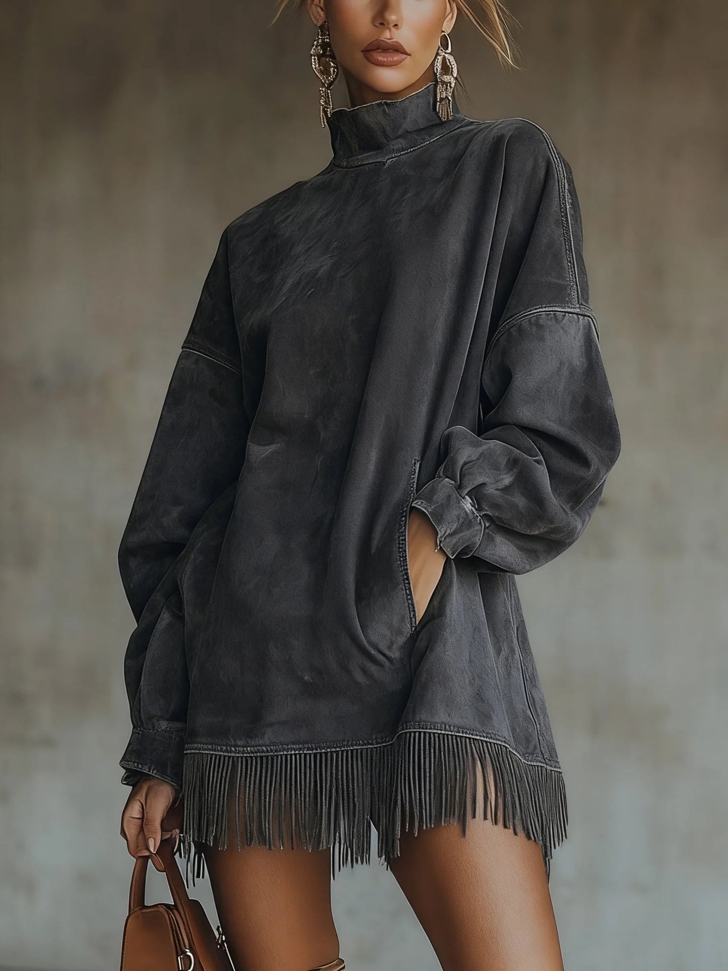Darcie | Tunika-Kleid aus Wildleder mit Fransen