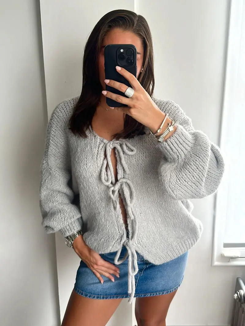 Rahel | Weiche Strickjacke mit Schleife