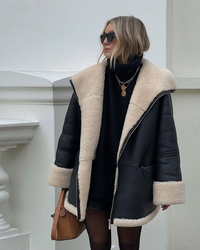 Lederjacke mit Teddyfutter für Damen