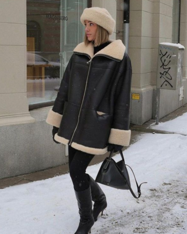 Lederjacke mit Teddyfutter für Damen