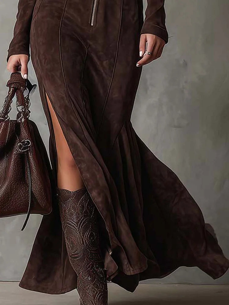 Alessia | Langes Kleid aus Wildleder
