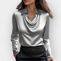 Satinbluse Damen | elegante Bluse mit fließendem Wasserfallkragen