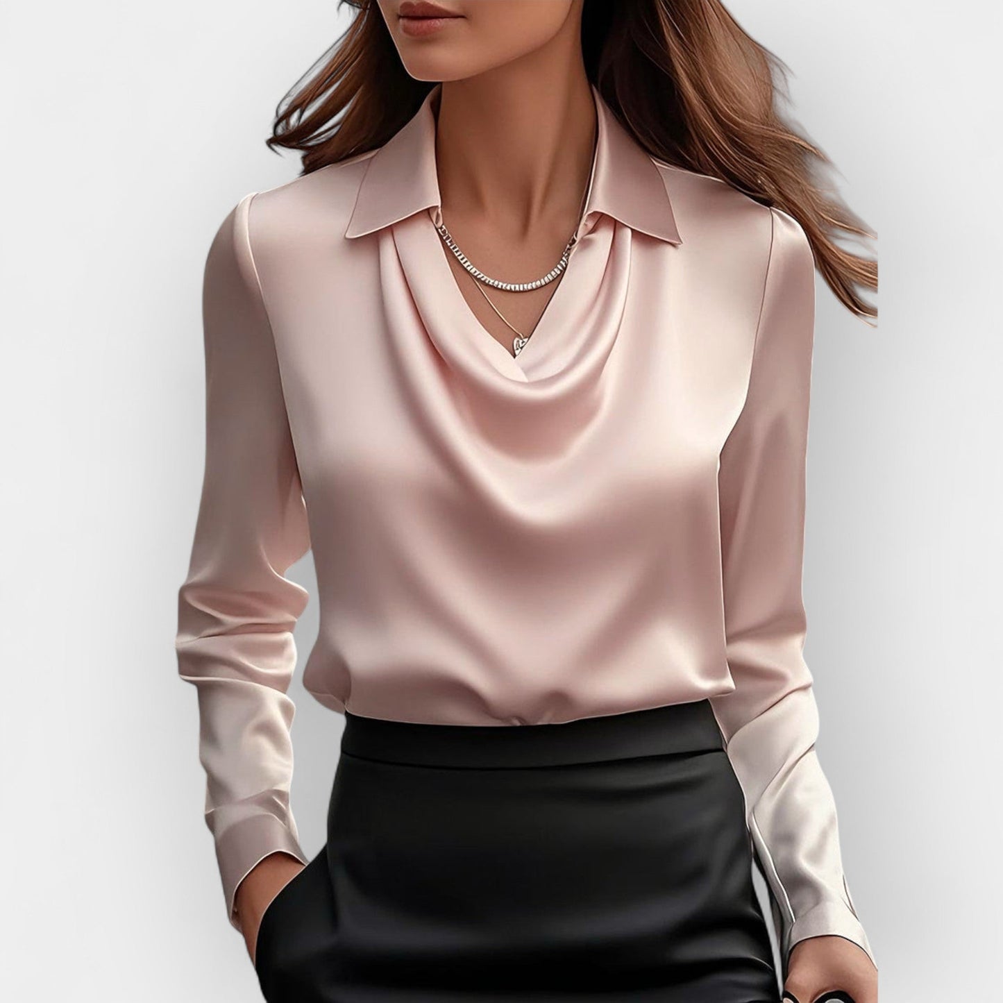 Satinbluse Damen | elegante Bluse mit fließendem Wasserfallkragen