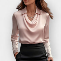 Satinbluse Damen | elegante Bluse mit fließendem Wasserfallkragen