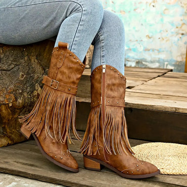 Celeste - Stylische Damenstiefel mit eleganter Quastenverzierung und stabilem Absatz