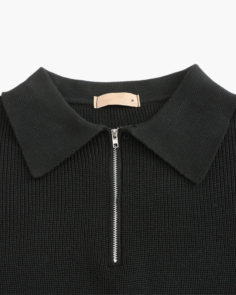 Aaron | Cozy halbem Reißverschluss Herren Gerippt Strickpullover mit Polokragen