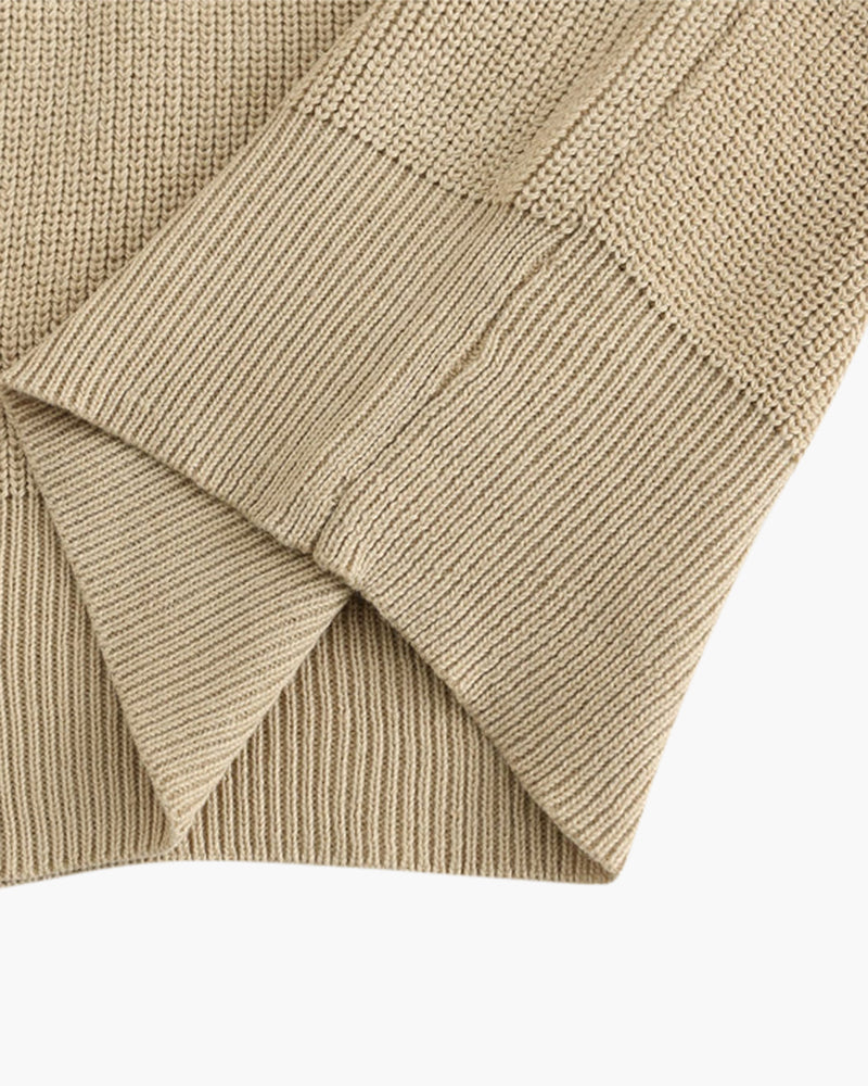 Aaron | Cozy halbem Reißverschluss Herren Gerippt Strickpullover mit Polokragen