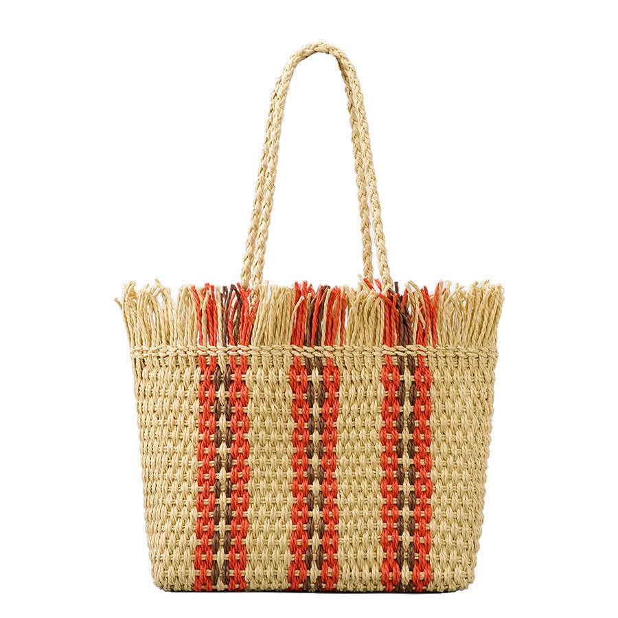 Strahlende Strandtasche aus handgewebten Materialien mit geräumigem Fassungsvermögen